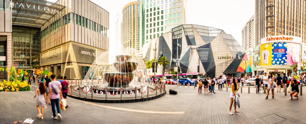 a panoramic shot of the Pavilion and nearby attractions in Kuala Lumpur