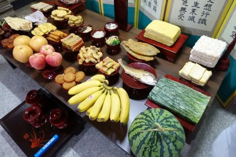 A table laid out for Charye, a Seollal tradition observed by families to give respect to their ancestors