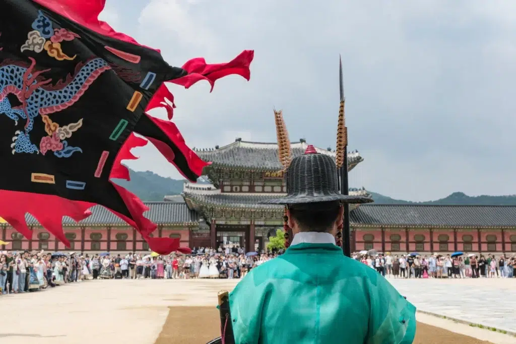 Changing of the guard ceremony at Gyeongbokgung palace, a cultural event during Seollal and many palace events
