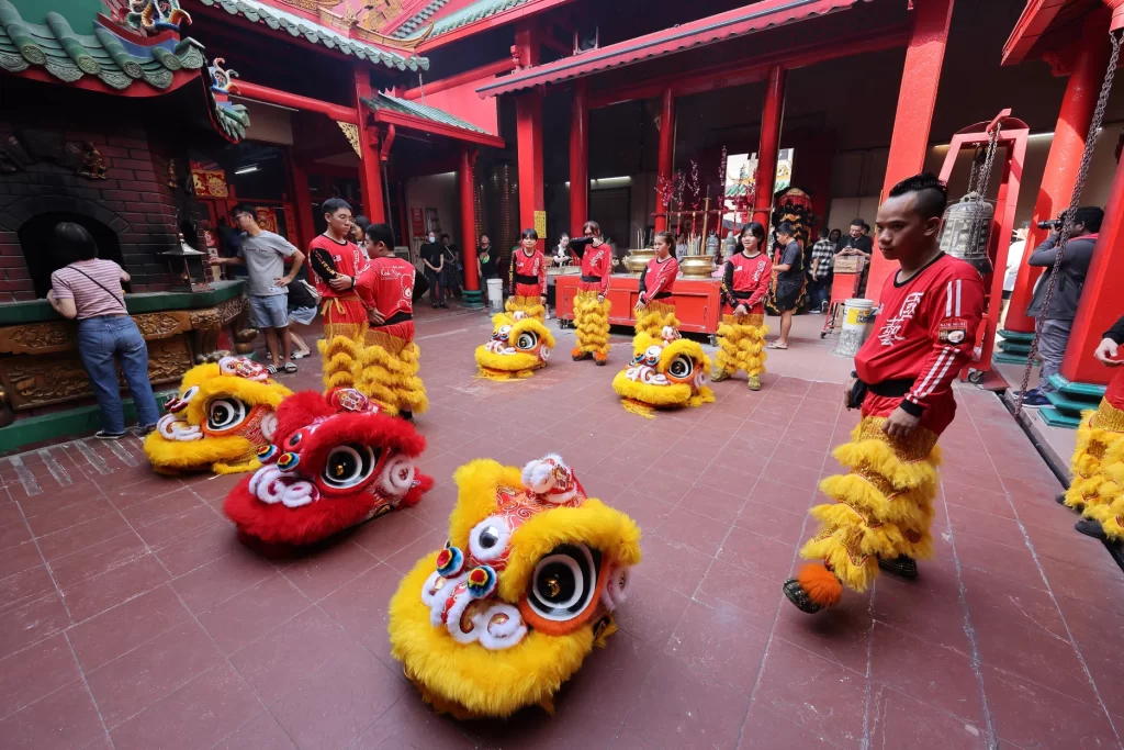 Locals preparing for Chinese New Year activity in Petaling Street, Kuala Lumpur